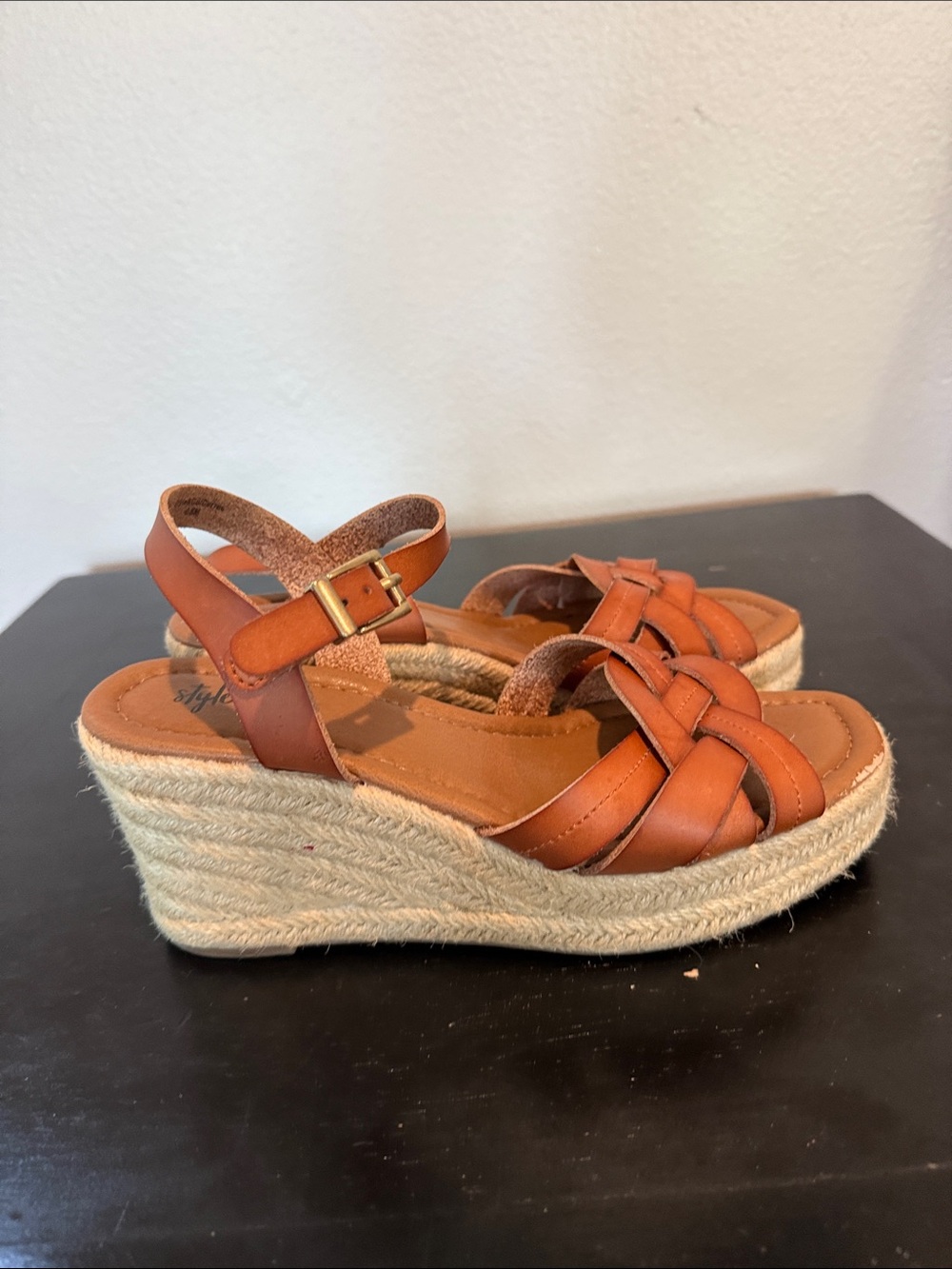 Style & Co. Brown Woven Leather Espadrille Wedge Sandals